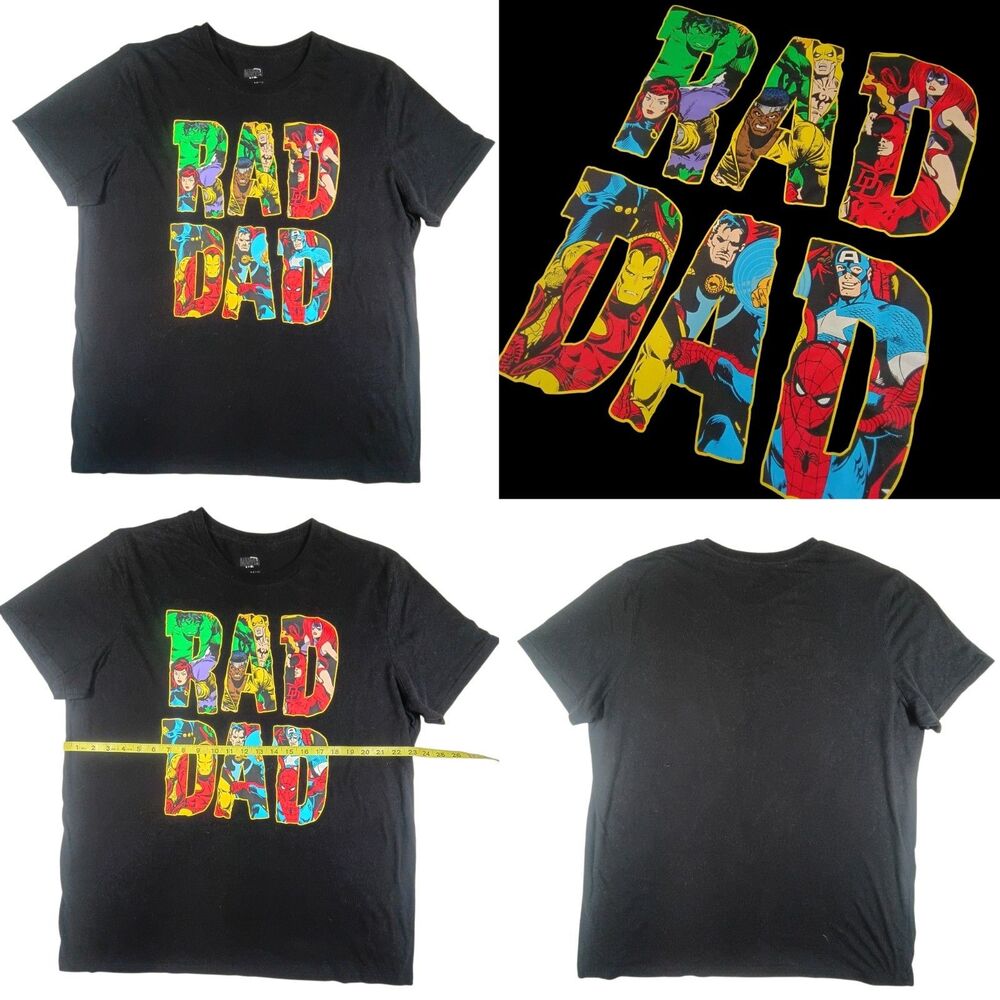 Marvel Rad Dad Tshirt Statement Tee Mens XXL Black Cotton Blend Crew Neck Casual